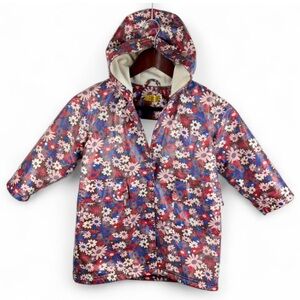 Pluie Pluie Girls Floral Raincoat Cotton Lined Pockets and Hood Button Up 3T 4T*
